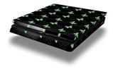 Vinyl Decal Skin Wrap compatible with Sony PlayStation 4 Slim Console Pastel Butterflies Green on Black (PS4 NOT INCLUDED)