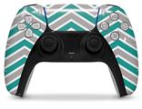 WraptorSkinz Skin Wrap compatible with the Sony PS5 DualSense Controller Zig Zag Teal and Gray (CONTROLLER NOT INCLUDED)