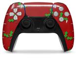 WraptorSkinz Skin Wrap compatible with the Sony PS5 DualSense Controller Christmas Holly Leaves on Red (CONTROLLER NOT INCLUDED)