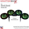 Metal Flames Green Skin by WraptorSkinz fits Rock Band Drum Set for Nintendo Wii, XBOX 360, PS2 & PS3 (DRUMS NOT INCLUDED)