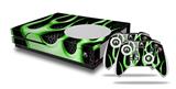 WraptorSkinz Decal Skin Wrap Set works with 2016 and newer XBOX One S Console and 2 Controllers Metal Flames Green