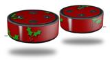 Skin Wrap Decal Set 2 Pack for Amazon Echo Dot 2 - Christmas Holly Leaves on Red (2nd Generation ONLY - Echo NOT INCLUDED)