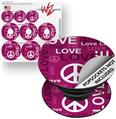 Decal Style Vinyl Skin Wrap 3 Pack for PopSockets Love and Peace Hot Pink (POPSOCKET NOT INCLUDED)