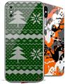 2 Decal style Skin Wraps set compatible with Apple iPhone X and XS Ugly Holiday Christmas Sweater - Christmas Trees Green 01