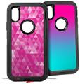 2x Decal style Skin Wrap Set compatible with Otterbox Defender iPhone X and Xs Case - Triangle Mosaic Fuchsia (CASE NOT INCLUDED)