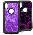2x Decal style Skin Wrap Set compatible with Otterbox Defender iPhone X and Xs Case - Triangle Mosaic Purple (CASE NOT INCLUDED)