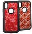 2x Decal style Skin Wrap Set compatible with Otterbox Defender iPhone X and Xs Case - Triangle Mosaic Red (CASE NOT INCLUDED)
