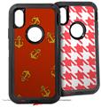 2x Decal style Skin Wrap Set compatible with Otterbox Defender iPhone X and Xs Case - Anchors Away Red Dark (CASE NOT INCLUDED)