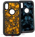 2x Decal style Skin Wrap Set compatible with Otterbox Defender iPhone X and Xs Case - Scattered Skulls Orange (CASE NOT INCLUDED)
