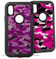 2x Decal style Skin Wrap Set compatible with Otterbox Defender iPhone X and Xs Case - HEX Mesh Camo 01 Pink (CASE NOT INCLUDED)