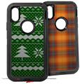 2x Decal style Skin Wrap Set compatible with Otterbox Defender iPhone X and Xs Case - Ugly Holiday Christmas Sweater - Christmas Trees Green 01 (CASE NOT INCLUDED)