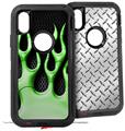2x Decal style Skin Wrap Set compatible with Otterbox Defender iPhone X and Xs Case - Metal Flames Green (CASE NOT INCLUDED)