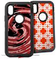 2x Decal style Skin Wrap Set compatible with Otterbox Defender iPhone X and Xs Case - Alecias Swirl 02 Red (CASE NOT INCLUDED)