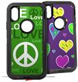2x Decal style Skin Wrap Set compatible with Otterbox Defender iPhone X and Xs Case - Love and Peace Green (CASE NOT INCLUDED)