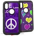 2x Decal style Skin Wrap Set compatible with Otterbox Defender iPhone X and Xs Case - Love and Peace Purple (CASE NOT INCLUDED)