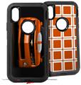 2x Decal style Skin Wrap Set compatible with Otterbox Defender iPhone X and Xs Case - 2010 Chevy Camaro Orange - White Stripes on Black (CASE NOT INCLUDED)