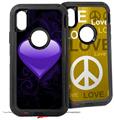 2x Decal style Skin Wrap Set compatible with Otterbox Defender iPhone X and Xs Case - Glass Heart Grunge Purple (CASE NOT INCLUDED)
