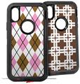 2x Decal style Skin Wrap Set compatible with Otterbox Defender iPhone X and Xs Case - Argyle Pink and Brown (CASE NOT INCLUDED)