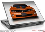 Large Laptop Skin 2010 Chevy Camaro Orange - Black Stripes