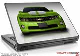Large Laptop Skin 2010 Chevy Camaro Green - White Stripes