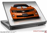Large Laptop Skin 2010 Chevy Camaro Orange - White Stripes