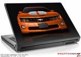Large Laptop Skin 2010 Chevy Camaro Orange - White Stripes on Black