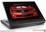 Large Laptop Skin 2010 Chevy Camaro Victory Red - White Stripes on Black