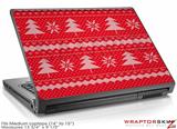 Medium Laptop Skin Ugly Holiday Christmas Sweater - Christmas Trees Red 01