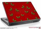 Medium Laptop Skin Christmas Holly Leaves on Red