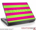 Small Laptop Skin Kearas Psycho Stripes Neon Green and Hot Pink