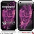 iPhone 3GS Decal Style Skin - Flaming Fire Skull Hot Pink Fuchsia