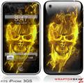 iPhone 3GS Decal Style Skin - Flaming Fire Skull Yellow