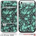 iPhone 3GS Decal Style Skin - Scattered Skulls Seafoam Green