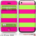 iPhone 3GS Decal Style Skin - Kearas Psycho Stripes Neon Green and Hot Pink