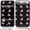 iPhone 3GS Decal Style Skin - Pastel Butterflies Pink on Black
