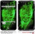 iPod Touch 2G & 3G Skin Kit Flaming Fire Skull Green