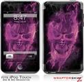 iPod Touch 2G & 3G Skin Kit Flaming Fire Skull Hot Pink Fuchsia