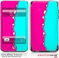 iPod Touch 2G & 3G Skin Kit Ripped Colors Hot Pink Neon Teal