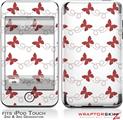 iPod Touch 2G & 3G Skin Kit Pastel Butterflies Red on White