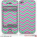 iPhone 4 Skin Zig Zag Teal Green and Pink