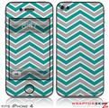 iPhone 4 Skin Zig Zag Teal and Gray