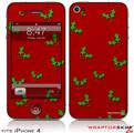 iPhone 4 Skin - Christmas Holly Leaves on Red (DOES NOT fit newer iPhone 4S)