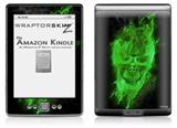 Flaming Fire Skull Green - Decal Style Skin (fits 4th Gen Kindle with 6inch display and no keyboard)