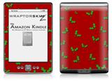 Christmas Holly Leaves on Red - Decal Style Skin (fits 4th Gen Kindle with 6inch display and no keyboard)