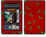 Amazon Kindle Fire (Original) Decal Style Skin - Christmas Holly Leaves on Red
