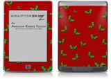 Christmas Holly Leaves on Red - Decal Style Skin (fits Amazon Kindle Touch Skin)