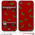 iPhone 4S Skin Christmas Holly Leaves on Red