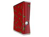 Christmas Holly Leaves on Red Decal Style Skin for XBOX 360 Slim Vertical