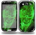 Flaming Fire Skull Green - Decal Style Skin (fits Samsung Galaxy S III S3)