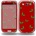 Christmas Holly Leaves on Red - Decal Style Skin (fits Samsung Galaxy S III S3)